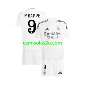 Camisolas de futebol Real Madrid Kylian Mbappé 9 Criança Equipamento Principal 2024/25 Manga Curta